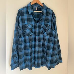 Men's Hurley Ultra Soft Brushed Flannel Long Sleeve Shirt Blue Plaid 2XL